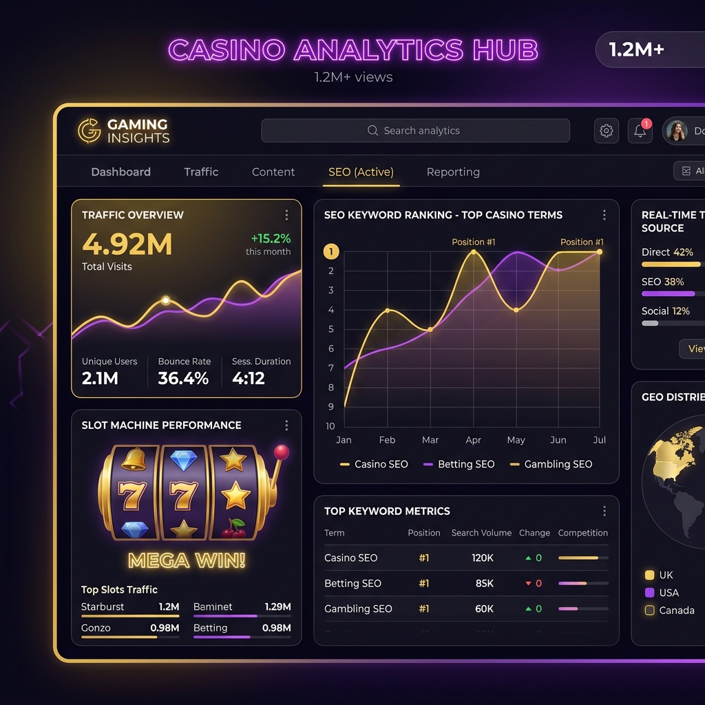 iGaming SEO Dashboard and clean link profile metrics